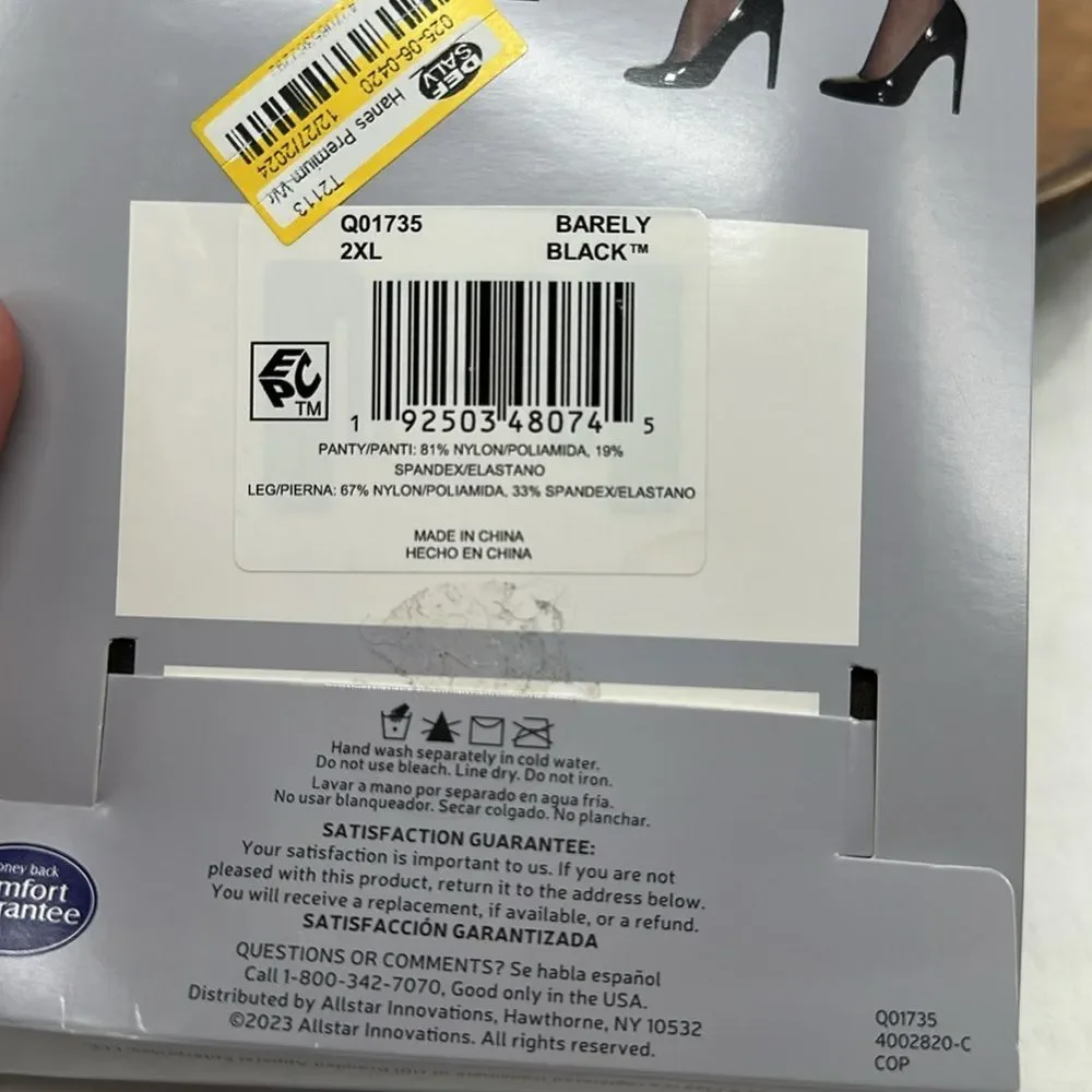 Hanes Hosiery Wm 2XL 2 Pairs Barely Black Silky Ultra Sheer Lightest Coverage